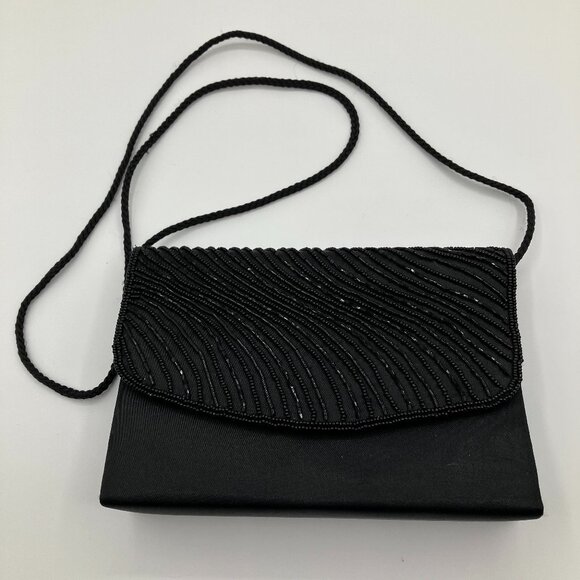 Vintage Sasha New York Black Beaded‎ Formal Evening Clutch Crossbody Bag - Picture 1 of 9